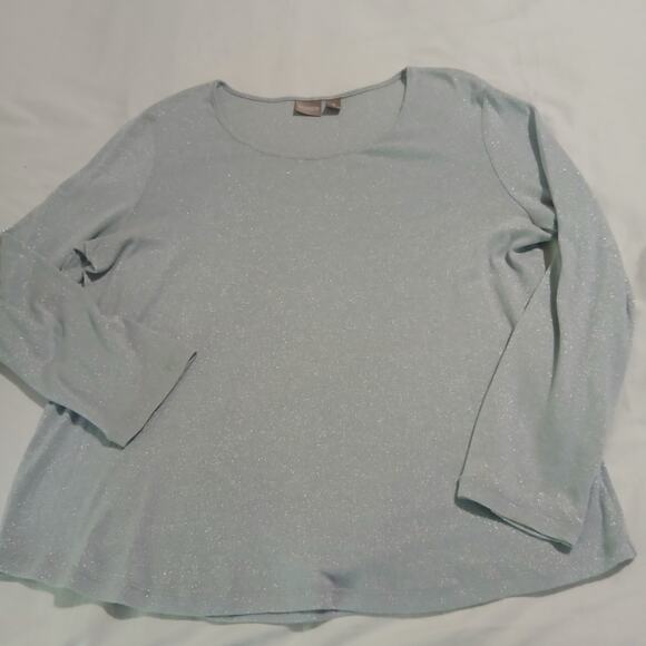Chico's 3 Blue Shimmer long-sleeved lightweight swing sweater travel friendly - Picture 1 of 11